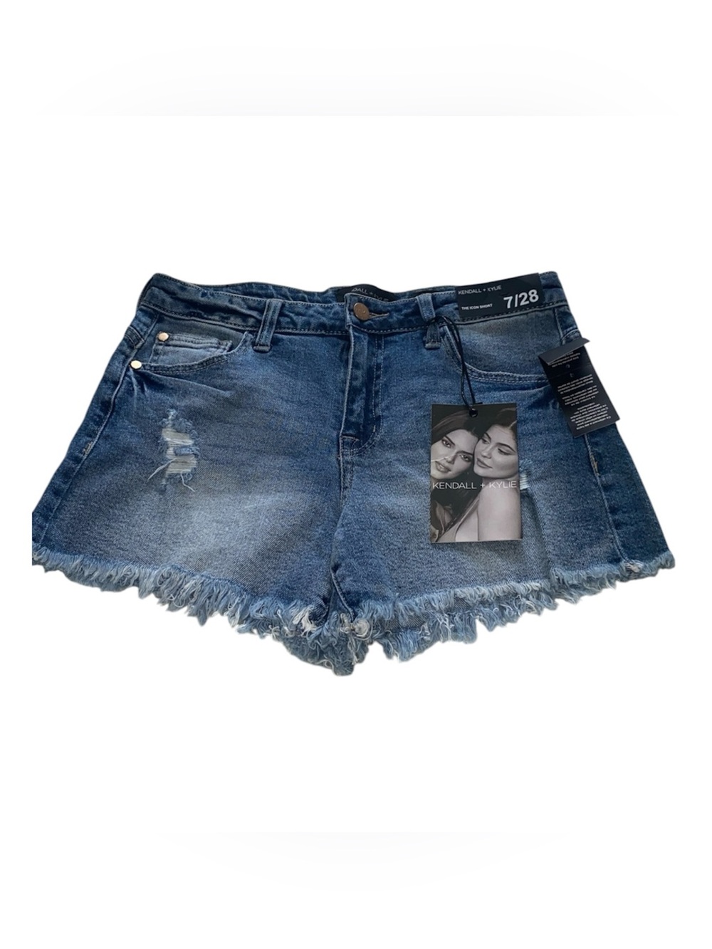 Kendall & Kylie Medium Blue Frayed Hem Denim Shorts